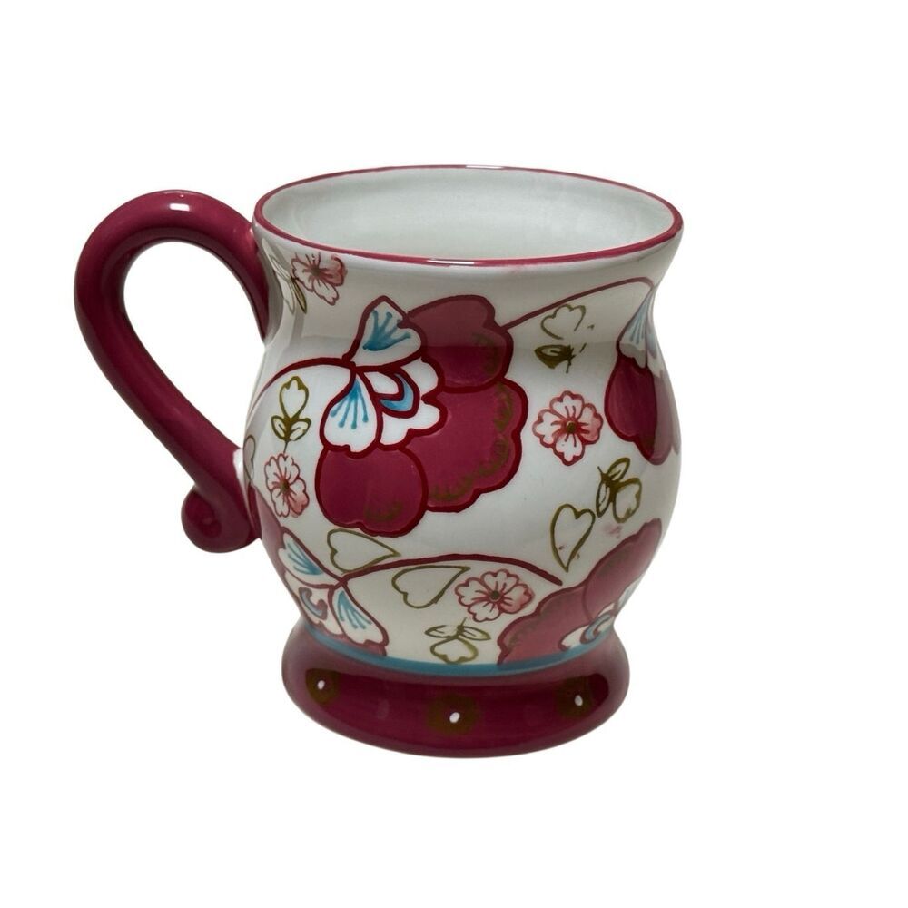 Pier 1 Dolomite Handpainted Floral Large Coffee Tea Mug Cup dishwasher safe
